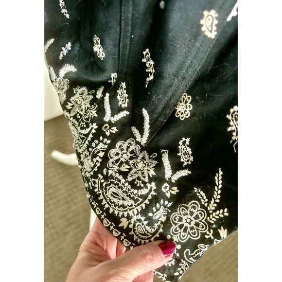 B&W Quacker Factory Black Handkerchief Print Beaded Embroidered Jacket Size S - Picture 4 of 8